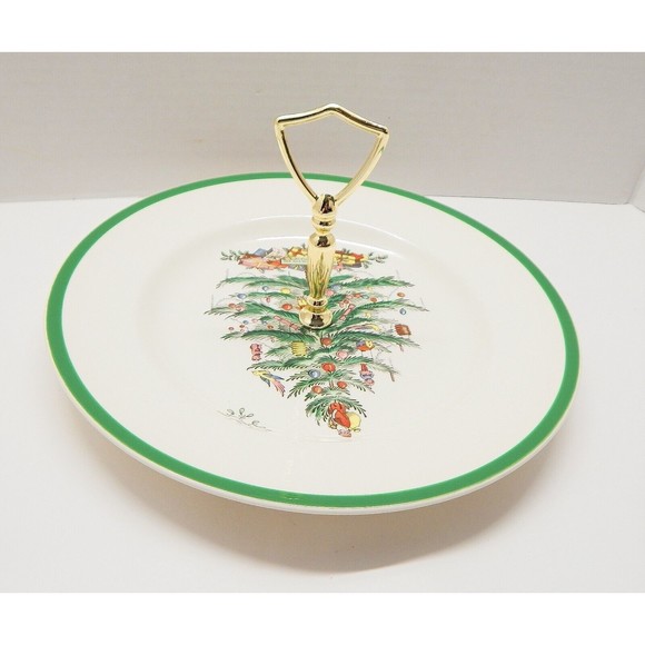 Spode Christmas Tree Tidbit Tray Plate with Handle Cookies Dessert Handle - Picture 3 of 8